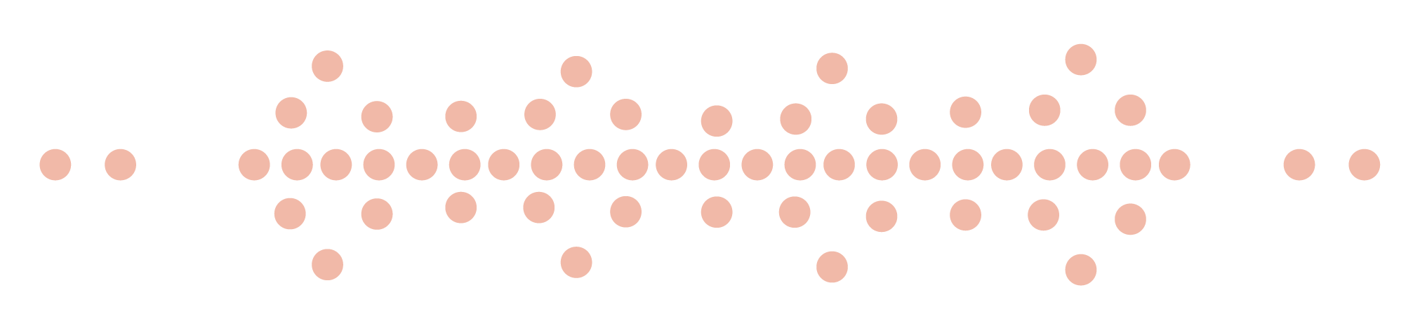 A horizontal pattern of evenly spaced, light pink dots forms a symmetrical, wave-like design on a light gray background.